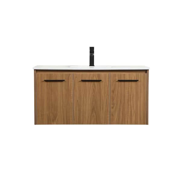 Unbranded Simply Living 40 in. W x 18 in. D x 19.7 in. H Bath Vanity in Walnut Brown with Ivory White Engineered Marble Top