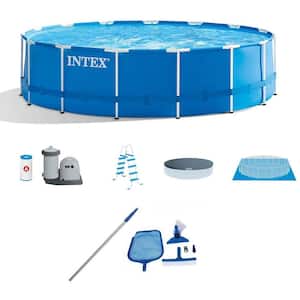 15 ft. x 48 in. Deep Metal Frame Above-Ground Round Pool and Maintenance Kit with Vacuum and Pole