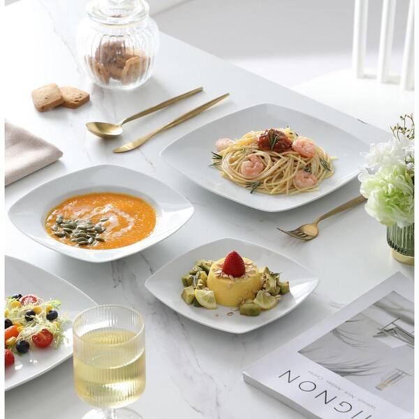 MALACASA 18-Piece Gray White Porcelain Dinnerware Set Service for