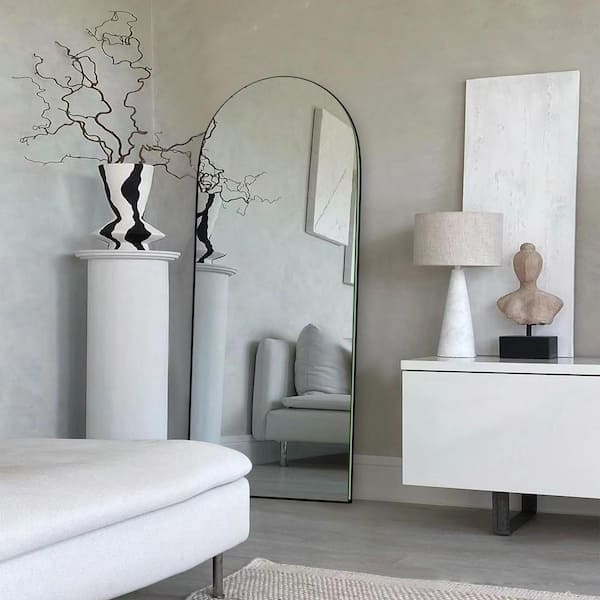 22 in. W x 65 in. H Classic Arched Wood Full Length Mirror Black Wall Mounted Standing Mirror Floor Mirror