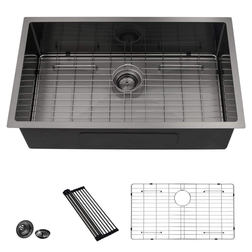 33 in. Undermount Single Bowl 16-Gauge Gunmetal Black Stainless Steel Kitch