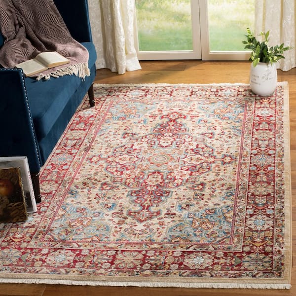 Kashan 7 ft. x 9 ft. Ivory/Red Antique Border Area Rug