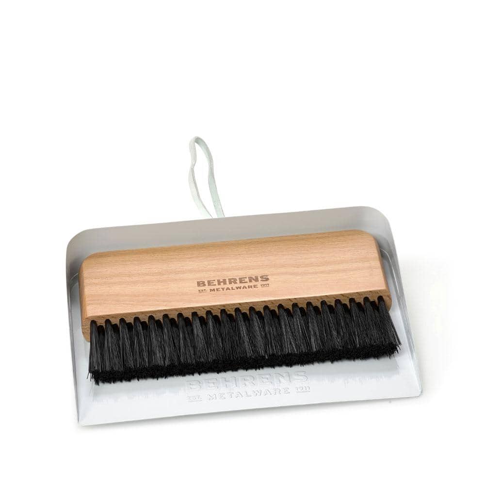 White Galvanized Steel Dustpan and Beechwood Brush Set