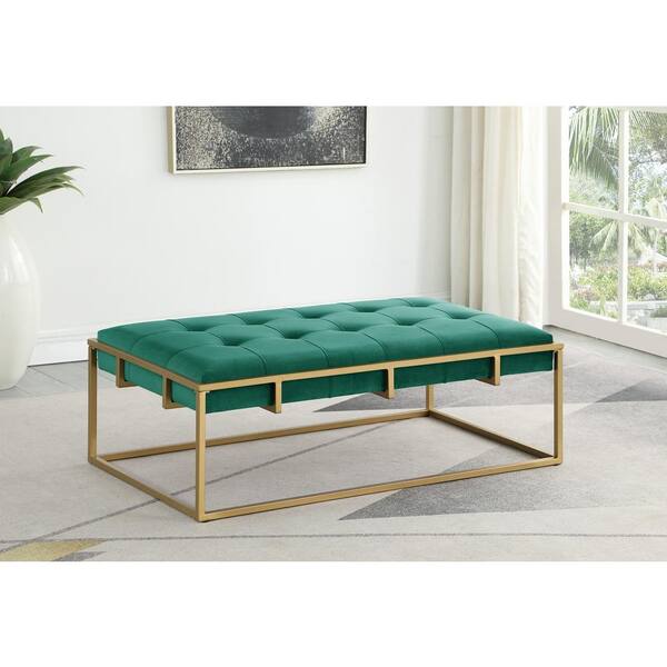 Amoria Green Rectangle Ottoman in Brushed Gold