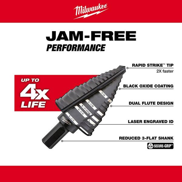Milwaukee 4pc Step Drill Bit Set for sale online 