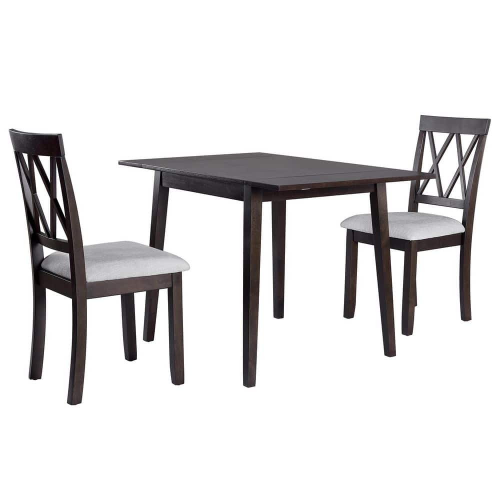 Rosie 3-Piece Espresso Wood Top Extendable Dining Set with 2 Upholstered Chairs and Drop Leaf price history on PriceWatchPro