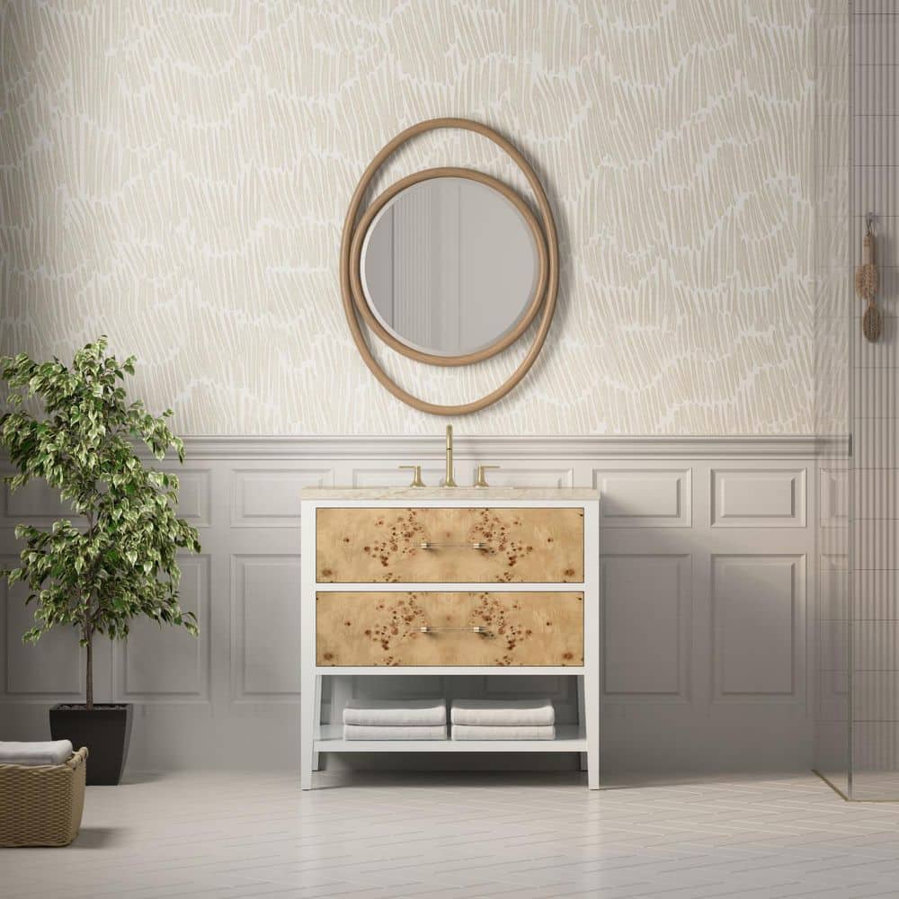 Olena 36.0 in. Single Bath Vanity in Polished White and Light Mappa Burl with Tajnar Engineered Composite Top price history on PriceWatchPro