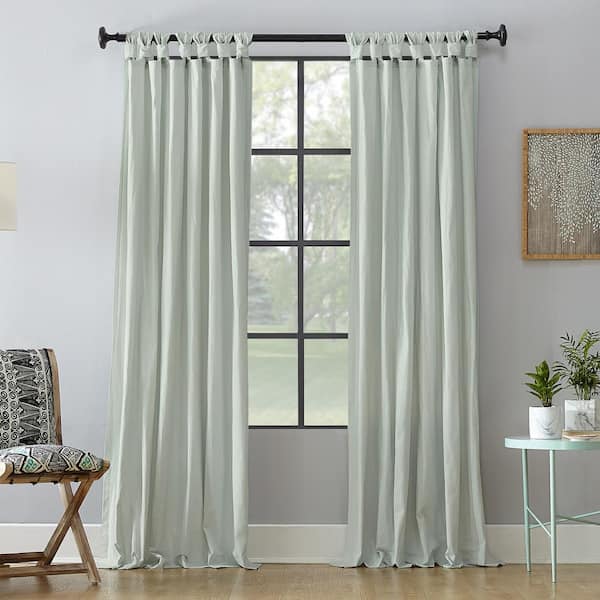 Sun Zero Sarro Washed Cotton Seafoam Cotton 52 in. W x 95 in. L Tab Top Light Filtering Curtain (Single Panel)