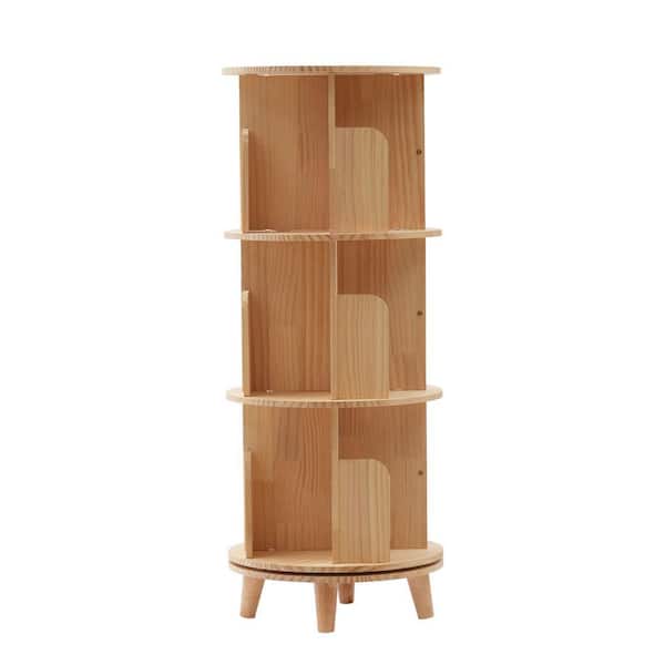 YIYIBYUS 18.1 in. Wide Wood Color 3-Shelf Floor Standing Rotating Bookcase