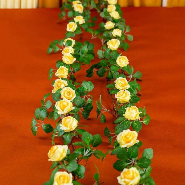 2-Pack 6 ft. Yellow Bendable Artificial Rose Flower Garland