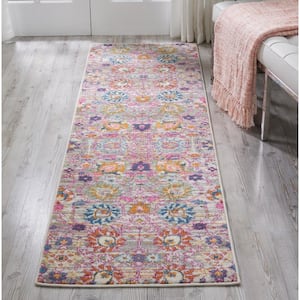Passion Silver 2 ft. x 8 ft. Persian Floral Vintage Kitchen Runner Area Rug