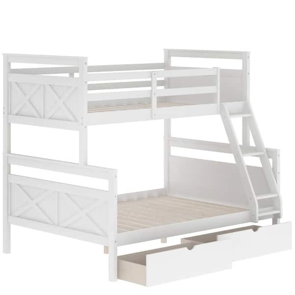 URTR White Twin Over Full Bunk Beds with 2-Storage Drawers, Wood Bunk ...