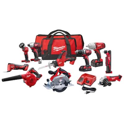 M18 18V Lithium-Ion Cordless Combo Kit (10-Tool) with (2) Batteries, Charger and (2) Tool Bags