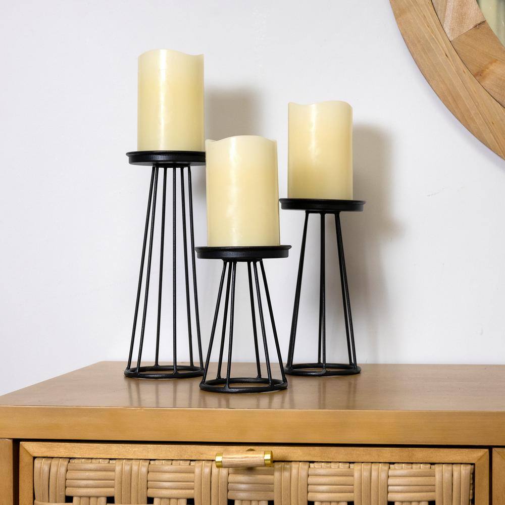 Stratton Home Decor Soho Black Metal Candle Holders (Set of 3) S43914 The Home Depot