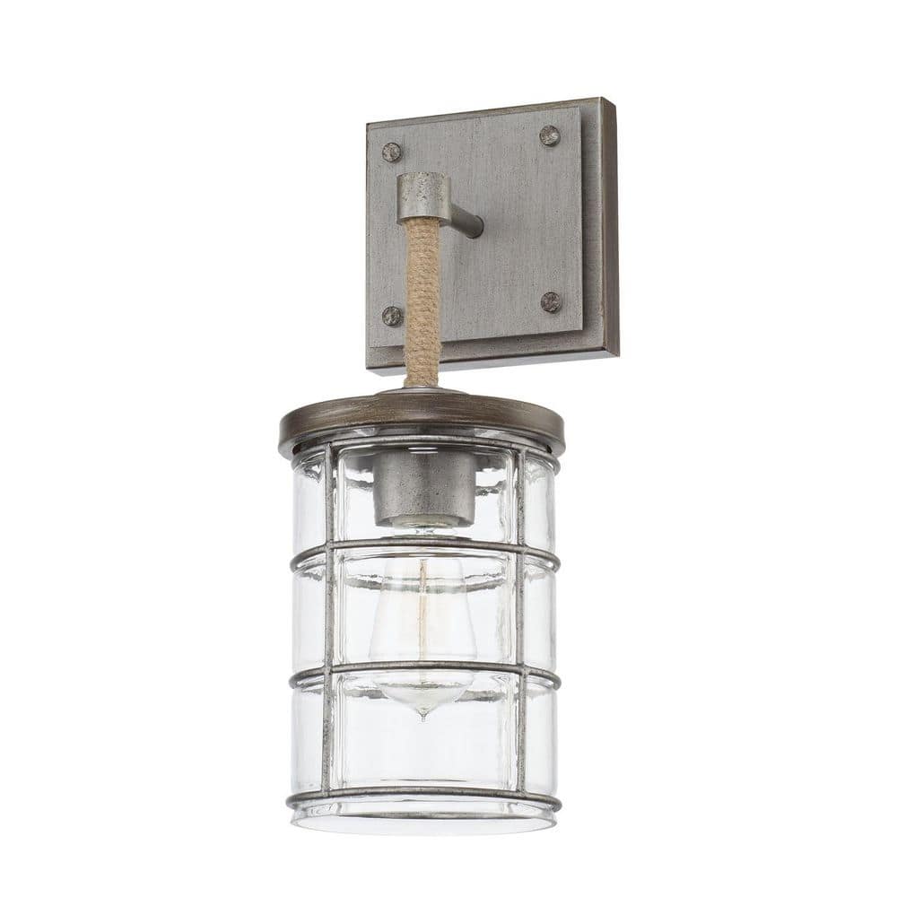 Colby 6 in. 1-Light Urban Grey Sconce with Glass and Metal Cage price history on PriceWatchPro