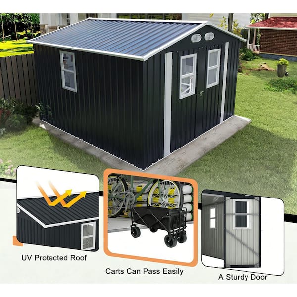 Sudzendf 8 ft. W x 8 ft. D Metal Outdoor Storage Shed with 4