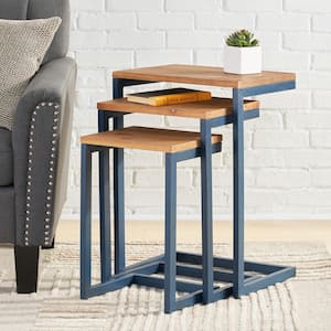 Brown and Gray Fir Wood Nesting Accent Tables (Set of 3)