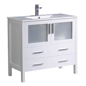 Torino 36 in. Bath Vanity in White with Ceramic Vanity Top in White with White Basin