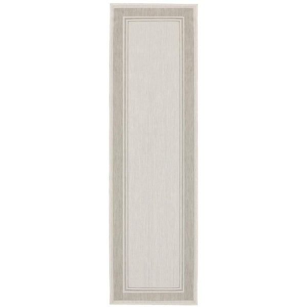 Preston Ivory 1 ft. 10 in. x 7 ft. 3 in. Runner Rug Border Indoor/Outdoor
