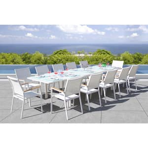 Arica White 13-Piece Aluminum Outdoor Dining Set with Sling Set in White