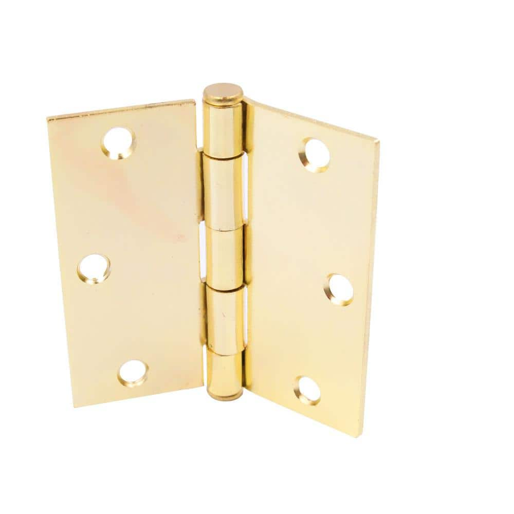 Everbilt 3-1/2 in. Square Radius Bright Brass Squeak-Free Door Hinge ...