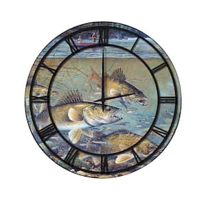 "Fisherman's Walleye" Full Coverage Art and Black Numbers Imaged Wall Clock