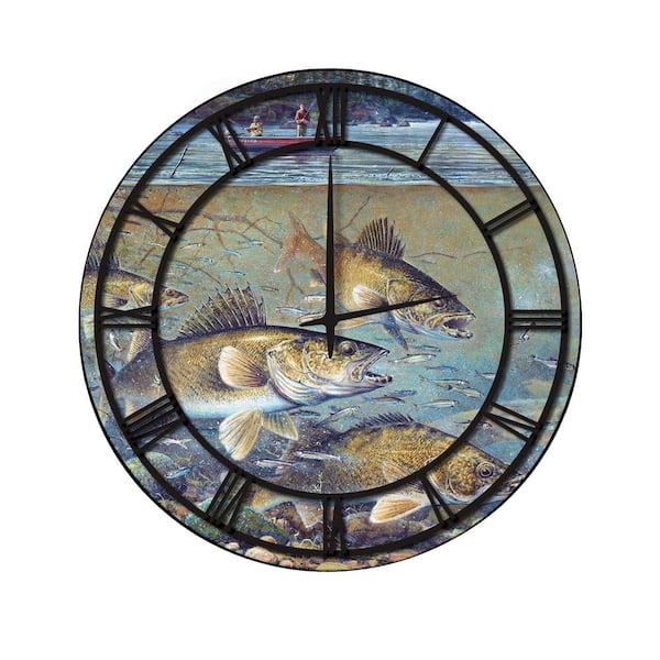 Unbranded "Fisherman's Walleye" Full Coverage Art and Black Numbers Imaged Wall Clock