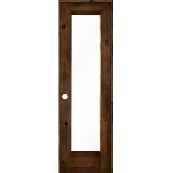 Krosswood Doors 24 in. x 80 in. Knotty Alder Right-Hand Full-Lite Clear Glass Provincial Stain Solid Wood Single Prehung Interior Door