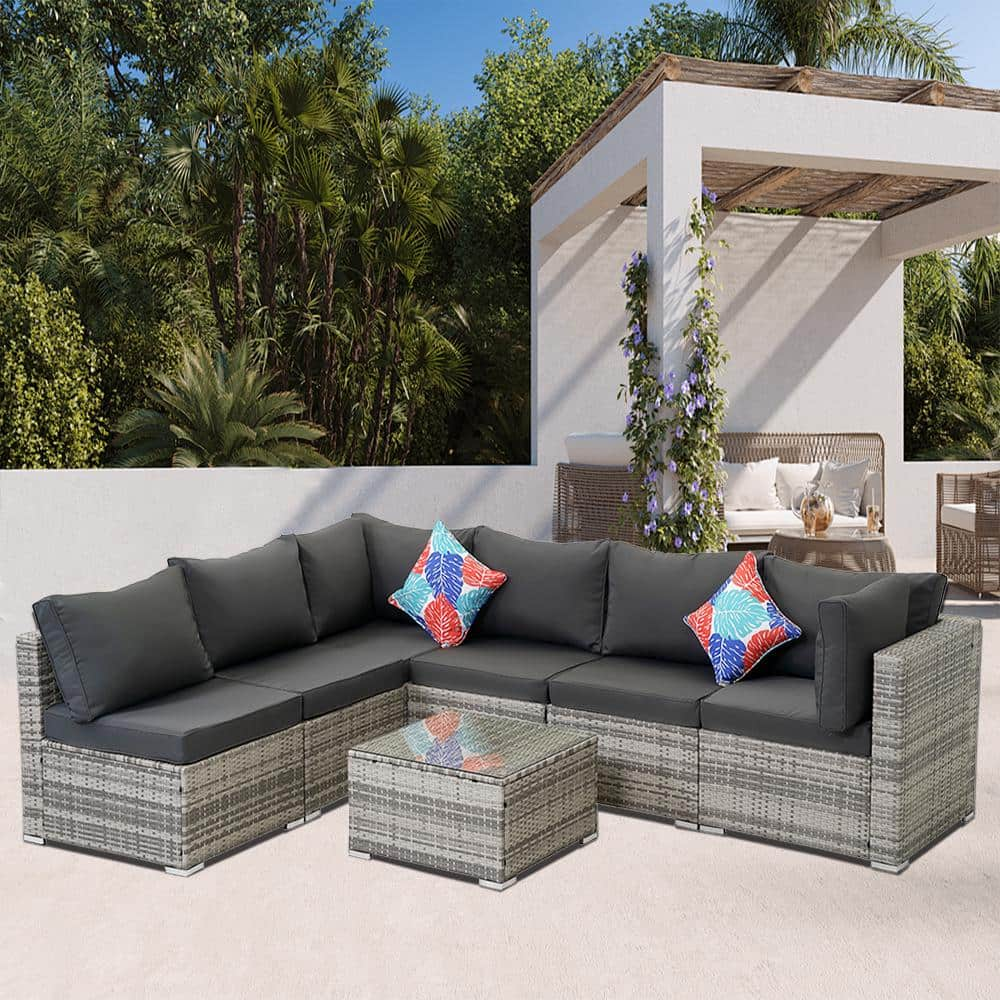 Cesicia Modern 7-Piece Wicker Rattan Outdoor Patio Sectional Sofa Set ...