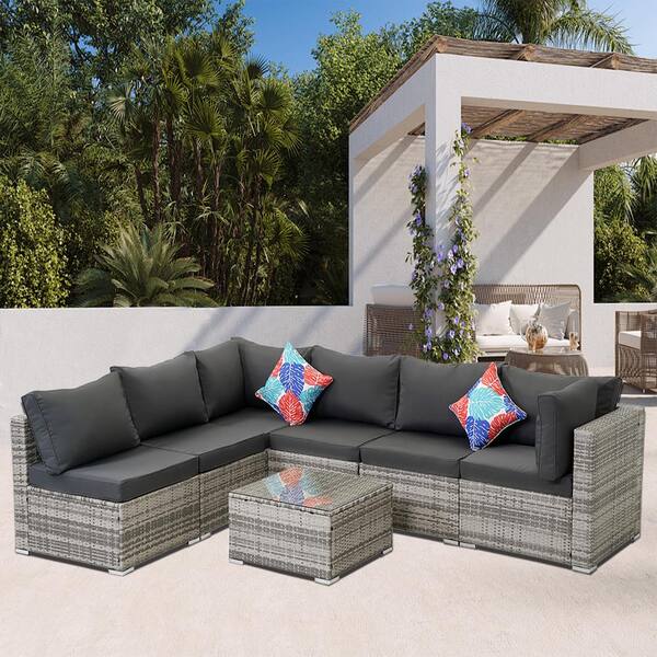 Cesicia Modern 7-Piece Wicker Rattan Outdoor Patio Sectional Sofa Set ...