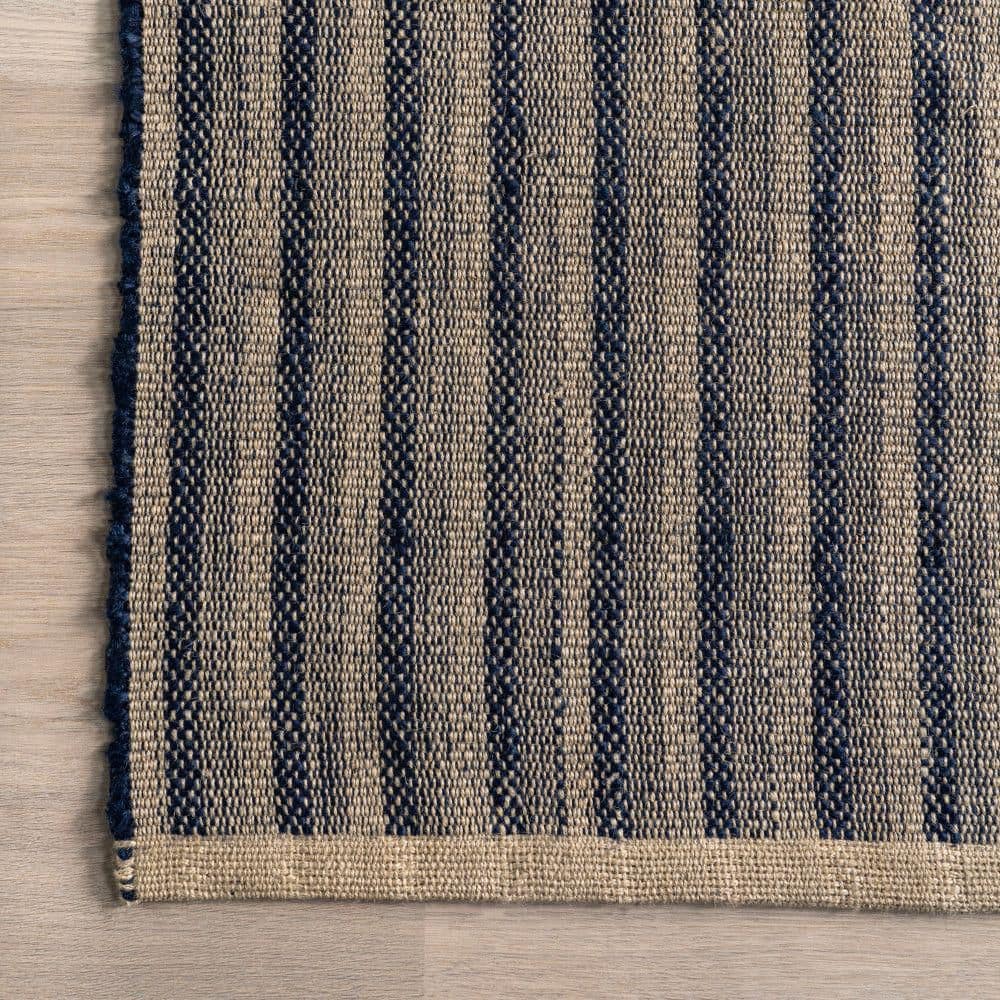 Blue and Beige Handmade Tufted Jute Rectangular Area Rug