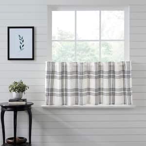 Black Plaid 36 in. W x 24 in. L Light Filtering Tier Window Panel in Soft Black Soft White Pair