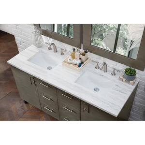 Metropolitan 60 in. Double Vanity in Silver Oak with Solid Surface Vanity Top in Arctic Fall with White Basin