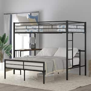 Detachable Metallic Black Twin over Full Metal Bunk Bed with Built-in Desk and Ladder