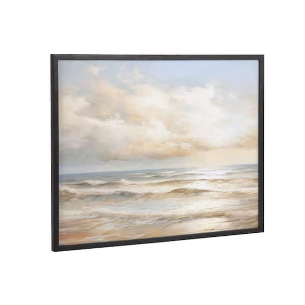Kate and Laurel Gallery Beach Waves Sunset Cloud Landscape by The Creative Bunch Studio Black Framed Art Print 20 in. x 16 in.