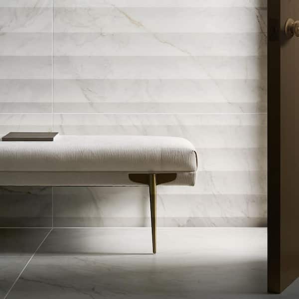 Auramar Waves Apuano Oro White 23.62 in. x 47.24 in. 3D Marble look Matte Porcelain Wall Tile (15.38 Sq. Ft. / Case)