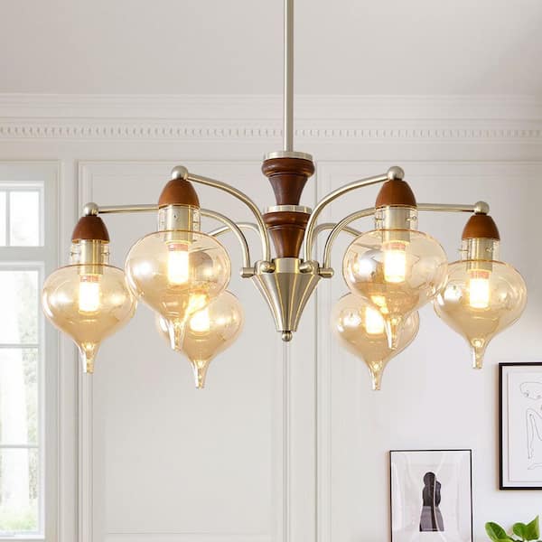 UMEILUCE 6 Lights 28.7 in. Nickel Vintage Chandelier for