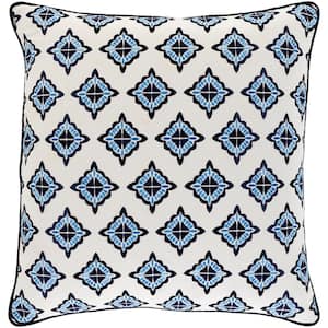 Ustche Sky Blue Embroidered Polyester Fill 22 in. x 22 in. Decorative Pillow