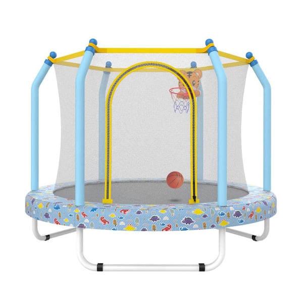 Multicolor 55 in. Trampoline for Kids Indoor and Outdoor Small Toddler Trampoline with Basketball Hoop