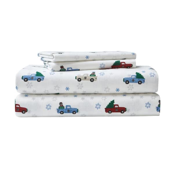Eddie Bauer Winter Outing 4-Piece Multi-Colored Graphic Flannel Full Sheet Set