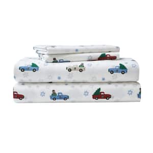 Winter Outing 4-Piece Multi-Colored Graphic Flannel Queen Sheet Set