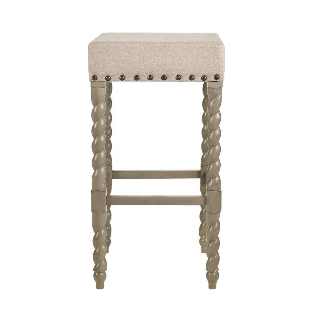 Weathered Gray and Linen 30" Bar Stool with Turned Legs