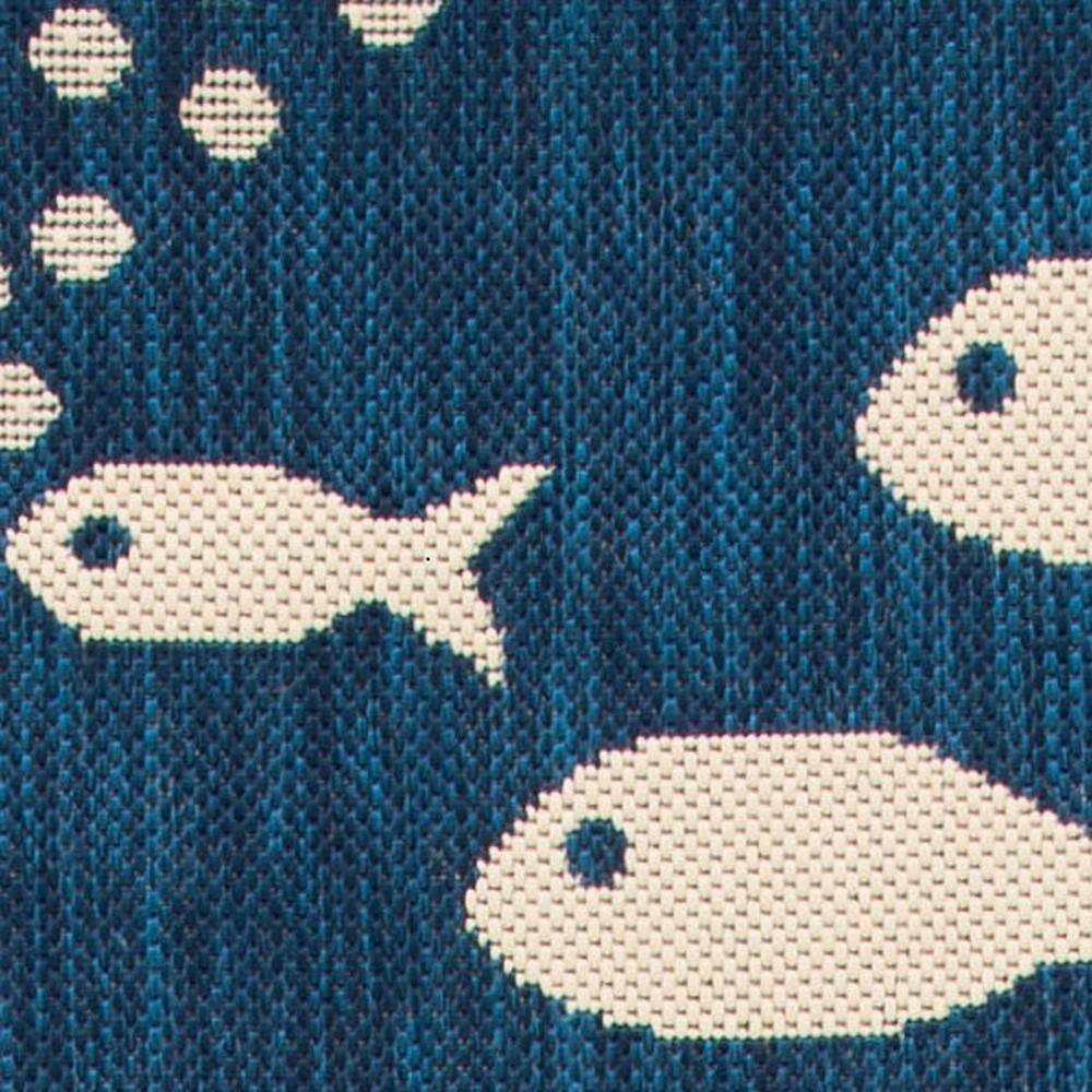 Navy and Beige Synthetic Fish Pattern Runner Rug