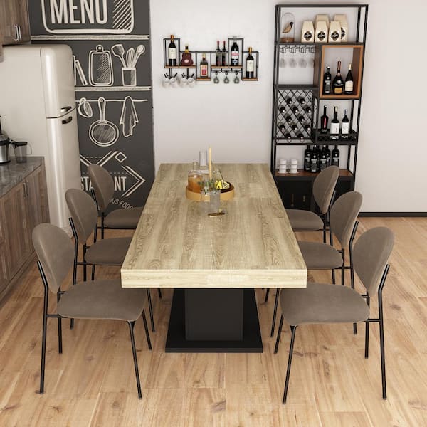 The Modern Concise Style Black Wooden 63 in.-78.7 in. Width Rectangle Pedestal Base Dining Table for 6 Seat at Least