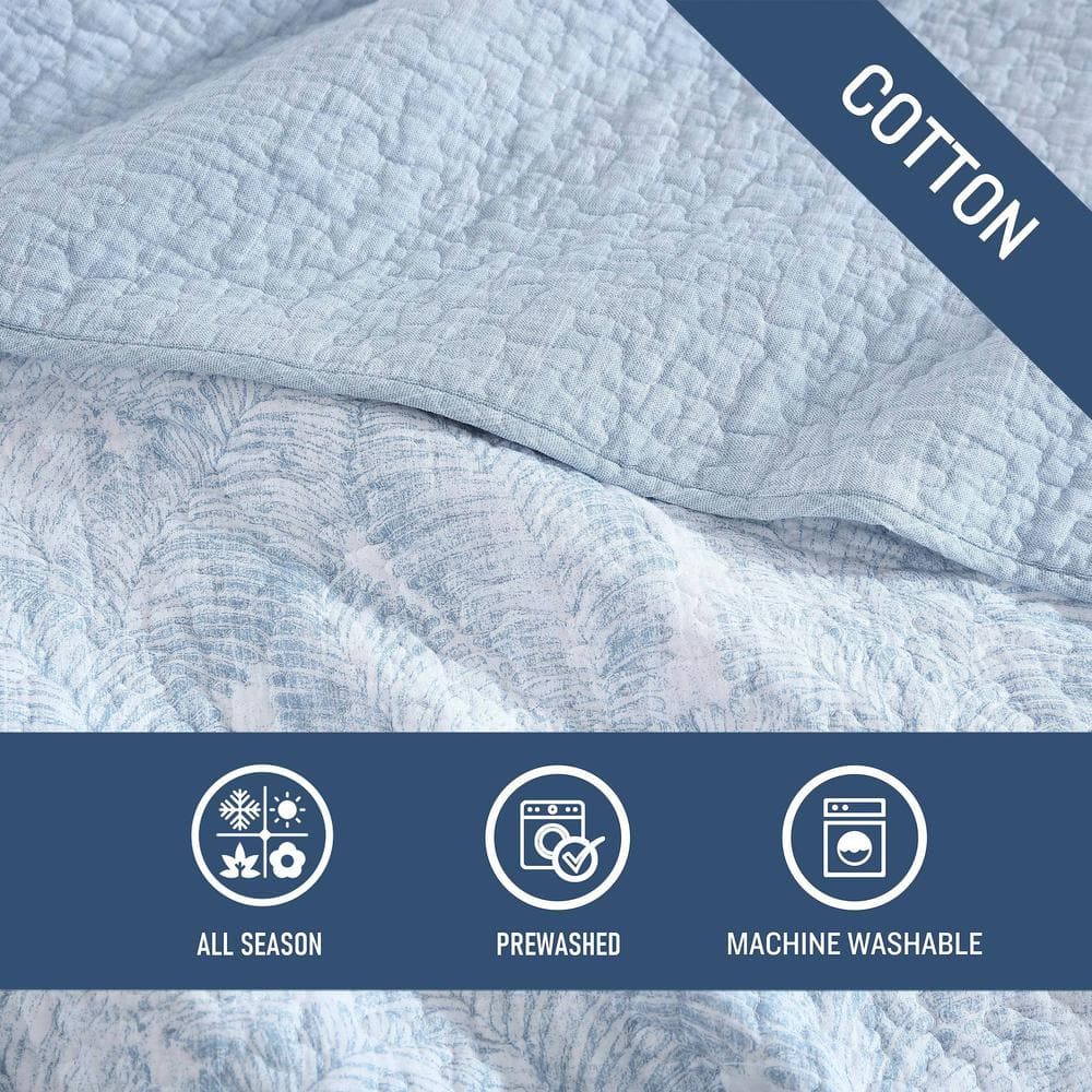 King Size Blue Cotton Reversible Quilt Set with Shams