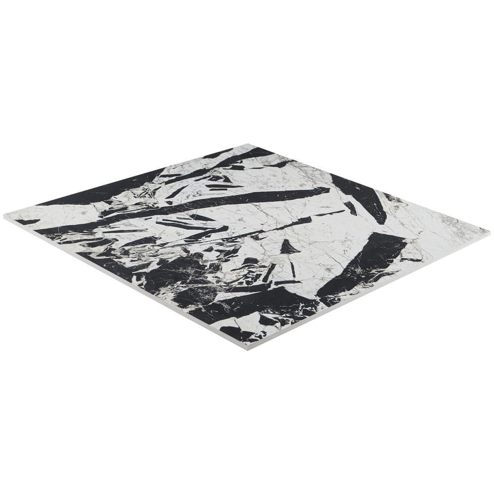 Kasama 30" x 30" Matte Black and White Porcelain Marble Look Tile