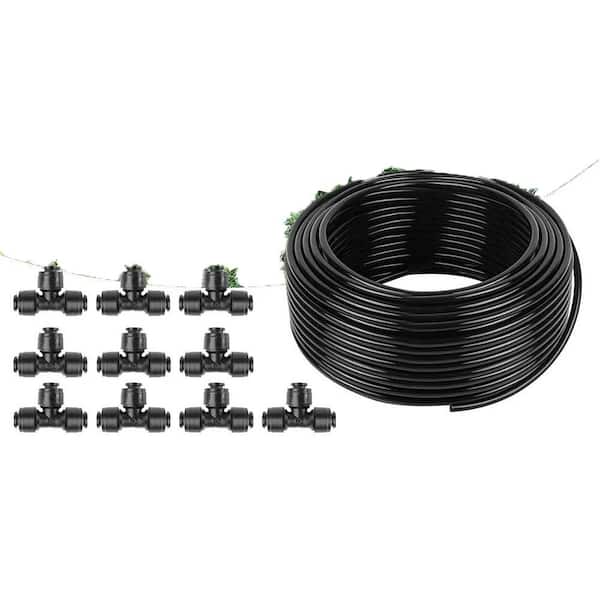 Oyezvary 100 ft. 1/4 in. Drip Irrigation Tubing with 10 Pack Push-to-Connect Tee Fittings for Garden Watering System