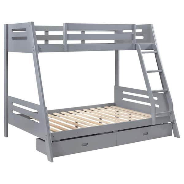 Coaster Trisha Gray Wood Twin Over Full Bunk Bed with Storage Drawers