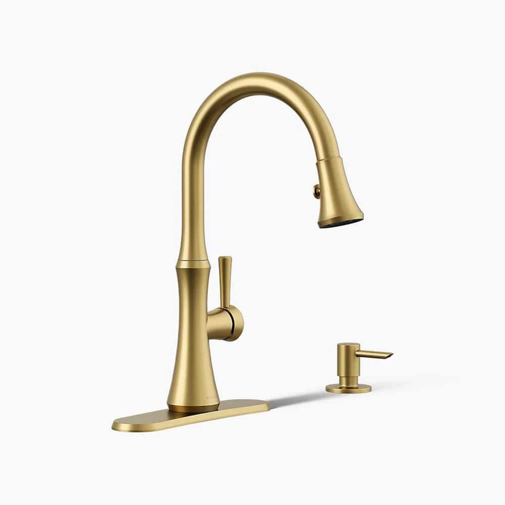Kaori 1 Handle Pull Down Sprayer Kitchen Faucet with Secure Docking in Vibrant Brushed Moderne Brass price history on PriceWatchPro