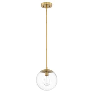 Gracelyn Modern 1-Light Satin Gold Indoor Dimmable Pendant with Clear Seedy Glass Globe Shade